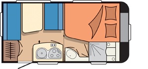 Rozklad przyczepa Hobby 410 - łóżka złożone